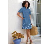 Sommerkleid HEINE "Kleid", Damen, Gr. 46, Normalgrößen, blau, bleached, Denim/Jeans, 100% Baumwolle, geblümt, gemustert, mehrfarbig, knielang, Rundhals, Kleider Sommerkleid (46836609-46) blau, bleache