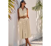 Sommerkleid HEINE "Kleid", Damen, Gr. 46, Normalgrößen, sand, 55% Leinen, 45% Viskose, unifarben, wadenlang, V-Ausschnitt, Kleider Sommerkleid (94922444-46) sand