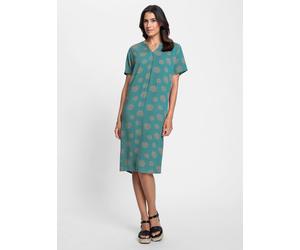 Sommerkleid INSPIRATIONEN "Druck-Kleid", Damen, Gr. 19, Kurzgrößen, blau (ozean, sesam, bedruckt), 100% Viskose, gemustert, mehrfarbig, knielang, Rundhals, Kleider Sommerkleid (67298530-19) ozean, ses