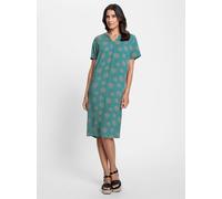 Sommerkleid INSPIRATIONEN "Druck-Kleid", Damen, Gr. 21, Kurzgrößen, blau (ozean, sesam, bedruckt), 100% Viskose, gemustert, mehrfarbig, knielang, Rundhals, Kleider Sommerkleid (67298530-21) ozean, ses