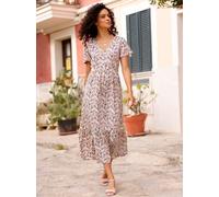 Sommerkleid INSPIRATIONEN "Jersey-Kleid", Damen, Gr. 44, Normalgrößen, rosa (hortensie, gelb, bedruckt), Jersey, 95% Viskose, 5% Elasthan, bedruckt, geblümt, gemustert, mehrfarbig, wadenlang, V-Aussch