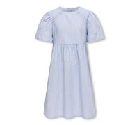 Sommerkleid KIDS ONLY "KOGDAIMI S/S DETAIL DRESS WVN", Mädchen, Gr. 128, N-Gr, blau (cashmere blau), Web, Obermaterial: 100% Baumwolle, gestreift, knielang, Rundhals, Kleider Sommerkleid (31231236-128