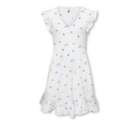 Sommerkleid KIDS ONLY "KOGHILLARY V NECK DRESS CS WVN", Mädchen, Gr. 122/128, N-Gr, cloud dancer aop:blau flowers, Web, Obermaterial: 98% Polyester, 2% Elasthan, bedruckt, geblümt, figurumspielend Mid