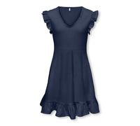 Sommerkleid KIDS ONLY "KOGHILLARY V NECK DRESS CS WVN", Mädchen, Gr. 134/140, N-Gr, navy blazer, Web, Obermaterial: 98% Polyester, 2% Elasthan, unifarben, figurumspielend Midi, V-Ausschnitt, Flügelärm