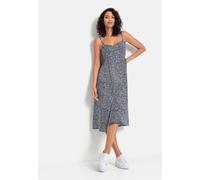Sommerkleid LASCANA "aus Leinenmix mit Zierknopfleiste mit Pünktchendruck", Damen, Gr. 40, N-Gr, blau (marine, creme bedruckt), Web, Obermaterial: 58% Viskose, 28% Baumwolle, 14% Leinen, bedruckt, fig