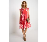 Sommerkleid LASCANA, Damen, Gr. 34, N-Gr, blau (rot, weiß bedruckt), Web, Obermaterial: 100% Viskose, bedruckt, figurumspielend ca. Mitte Oberschenkel, V-Ausschnitt, Kleider Sommerkleid, mit Blumenpri