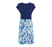 Sommerkleid LASCANA, Damen, Gr. 42, N-Gr, blau (blau, creme bedruckt), Jersey, Obermaterial: 100% Viskose, bedruckt, figurumspielend ca. Mitte Oberschenkel, Rundhals, Kleider Sommerkleid, mit bedruckt
