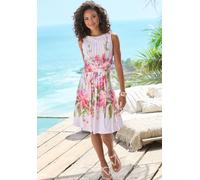 Sommerkleid LASCANA, Damen, Gr. 44, N-Gr, rosé bedruckt, Stoff, Obermaterial: 95% Polyester, 5% Elasthan, bedruckt, geblümt, festlich, figurumspielend kniefrei, Rundhals, Kleider Sommerkleid, mit Blum