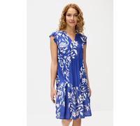 Sommerkleid LASCANA, Damen, Gr. 46, N-Gr, creme, royal bedruckt, Web, Obermaterial: 100% Viskose, bedruckt, figurumspielend ca. Mitte Oberschenkel, V-Ausschnitt, Volant, Kleider Sommerkleid, mit Volan