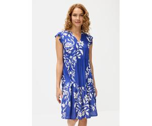 Sommerkleid LASCANA, Damen, Gr. 46, N-Gr, creme, royal bedruckt, Web, Obermaterial: 100% Viskose, bedruckt, figurumspielend ca. Mitte Oberschenkel, V-Ausschnitt, Volant, Kleider Sommerkleid, mit Volan