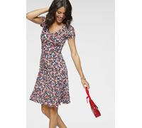 Sommerkleid LAURA SCOTT, Damen, Gr. 34, N-Gr, blau (marine, geblümt), Single Jersey, Obermaterial: 95% Viskose, 5% Elasthan, geblümt, figurumspielend mini, V-Ausschnitt, Kleider Sommerkleid, im Skater