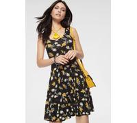 Sommerkleid LAURA SCOTT, Damen, Gr. 34, N-Gr, bunt (schwarz, gelb, geblümt), Jersey, Obermaterial: 95% Viskose, 5% Elasthan, bedruckt, geblümt, gemustert, mehrfarbig, figurumspielend kniefrei, tiefer