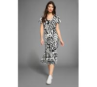 Sommerkleid LAURA SCOTT, Damen, Gr. 34, N-Gr, schwarz, sand, tropisch, Jersey, Obermaterial: 95% Viskose, 5% Elasthan, gemustert, figurumspielend wadenlang, Rundhals, Flügelärmel, Kleider Sommerkleid,