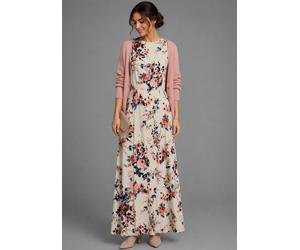 Sommerkleid LAURA SCOTT, Damen, Gr. 38, N-Gr, ohne Ärmel, Single Jersey, beige (ecru, geblümt), Single Jersey, Obermaterial: 95% Viskose, 5% Elasthan, geblümt, figurumspielend bodenlang, Rundhals, Kle