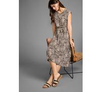 Sommerkleid LAURA SCOTT, Damen, Gr. 40, N-Gr, schwarz (schwarz, sand, gemustert), Jersey, Obermaterial: 95% Viskose, 5% Elasthan, gemustert, figurumspielend kniebedeckend, Rundhals, angeschnitten, Kle