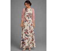 Sommerkleid LAURA SCOTT, Damen, Gr. 42, N-Gr, ohne Ärmel, Single Jersey, beige (ecru, geblümt), Single Jersey, Obermaterial: 95% Viskose, 5% Elasthan, geblümt, figurumspielend bodenlang, Rundhals, Kle
