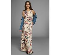 Sommerkleid LAURA SCOTT, Damen, Gr. 44, N-Gr, beige (ecru, geblümt), Single Jersey, Obermaterial: 95% Viskose, 5% Elasthan, geblümt, figurumspielend bodenlang, Rundhals, Kleider Sommerkleid, mit hohem