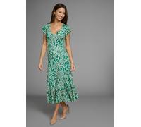Sommerkleid LAURA SCOTT, Damen, Gr. 44, N-Gr, grün (grün, sand, gemustert), Single Jersey, Obermaterial: 95% Viskose, 5% Elasthan, gemustert, figurbetont lang, V-Ausschnitt, Volant, Kleider Sommerklei