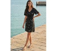 Sommerkleid LAURA SCOTT, Damen, Gr. 44, N-Gr, schwarz, geblümt, Jersey, Obermaterial: 95% Viskose, 5% Elasthan, geblümt, figurbetont mini, V-Ausschnitt, Flügelärmel, Kleider Sommerkleid, mit betonter