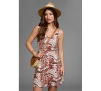 Sommerkleid LAURA SCOTT, Damen, Gr. 46, N-Gr, ecru, ranken, Single Jersey, Obermaterial: 95% Viskose, 5% Elasthan, bedruckt, figurumspielend mini, V-Ausschnitt, Kleider Sommerkleid, mit geknoteten Trä