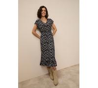 Sommerkleid LAURA SCOTT, Damen, Gr. 46, N-Gr, schwarz (schwarz, geblümt), Single Jersey, Obermaterial: 95% Viskose, 5% Elasthan, geblümt, lässig geschnitten ca. Mitte Wade, V-Ausschnitt, angeschnitten