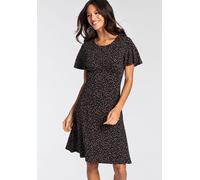 Sommerkleid LAURA SCOTT, Damen, Gr. 46, N-Gr, schwarz (schwarz, rosa), Single Jersey, Obermaterial: 95% Viskose, 5% Elasthan, gepunktet, ausgestellt kurz, Rundhals, Flügelärmel, Kleider Sommerkleid, k