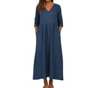 Sommerkleid Leinen Leicht Und Luftig Cocktailkleid Hemdblusenkleid Bequem Halloween Kleider Damen Damenkleider Fashion Jerseykleid Sommer Lang （3-Navy，L）