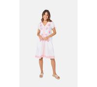 Sommerkleid LIEBLINGSSTÜCK, Damen, Gr. 44, N-Gr, weiß, Obermaterial: 100% Baumwolle, bedruckt, gemustert, mehrfarbig, figurumspielend knielang, V-Ausschnitt, Kleider Sommerkleid, mit Stickerei (760185
