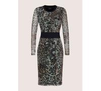 Sommerkleid MADELEINE "Etuikleid Elegantes Mesh-Kleid mit Animal-Print", Damen, Gr. 38, N-Gr, schwarz (schwarz, beige, multicolor), Obermaterial: 95% Polyester PES. 5% Elasthan EL., Kleider Sommerklei