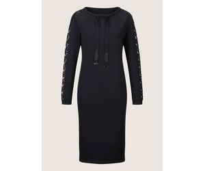 Sommerkleid MADELEINE "Jerseykleid Stretch-Kleid mit Spitze und Strass", Damen, Gr. 44, N-Gr, schwarz, Obermaterial: 55% Polyester PES. 38% Viskose CV. 7% Elasthan EL., Modern, normal, U-Boot-Ausschni