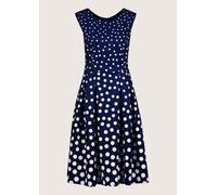 Sommerkleid MADELEINE "Kleid Kurzarm Tupfenkleid in Midilänge", Damen, Gr. 44, N-Gr, blau (marine, weiß), Obermaterial: 96% Polyester PES. 4% Elasthan EL., Modern, normal, Kleider Sommerkleid, V Aussc