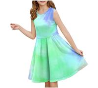 Sommerkleid Mädchen Elegante Mädchen Kleider Knielang Tank Kleid mit Zurückgezogener Taille Schlank Rundhals A-Linien Swingkleid Ärmellos Rockabilly Partykleid 3-14 Jahre Happy New Year 2025