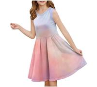 Sommerkleid Mädchen Elegante Mädchen Kleider Knielang Tank Kleid mit Zurückgezogener Taille Schlank Rundhals A-Linien Swingkleid Ärmellos Rockabilly Partykleid 3-14 Jahre Happy New Year 2025