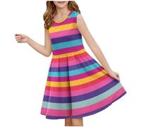 Sommerkleid Mädchen Elegante Mädchen Kleider Knielang Tank Kleid mit Zurückgezogener Taille Schlank Rundhals A-Linien Swingkleid Ärmellos Rockabilly Partykleid 3-14 Jahre Happy New Year 2025