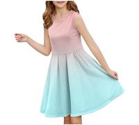 Sommerkleid Mädchen Elegante Mädchen Kleider Knielang Tank Kleid mit Zurückgezogener Taille Schlank Rundhals A-Linien Swingkleid Ärmellos Rockabilly Partykleid 3-14 Jahre Happy New Year 2025