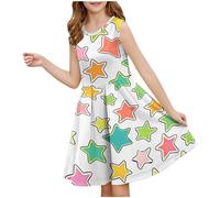Sommerkleid Mädchen Elegante Mädchen Kleider Knielang Tank Kleid mit Zurückgezogener Taille Schlank Rundhals A-Linien Swingkleid Ärmellos Rockabilly Partykleid 3-14 Jahre Happy New Year 2025