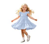 Sommerkleid Mädchen Lässige Rüschenärmeln Baumwolle Kleider Einfarbige Plissee-Kleid Gestuftes Sommer Partykleid Komfort Baumwollkleid Kinderkleid 2-7 Jahre