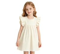 Sommerkleid Mädchen Lässige Volantärmeln Baumwolle Kleider Einfarbige Plissee-Kleid mit Flügelärmeln Sommer Partykleid Komfort Baumwollkleid Kinderkleid 2-7 Jahre