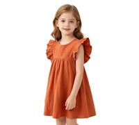 Sommerkleid Mädchen Lässige Volantärmeln Baumwolle Kleider Einfarbige Plissee-Kleid mit Flügelärmeln Sommer Partykleid Komfort Baumwollkleid Kinderkleid 2-7 Jahre