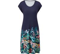 Sommerkleid FEEL GOOD "Sommerkleid", Damen, Gr. 52/54, Normalgrößen, bunt (marine, orange, bedruckt), 95% Viskose, 5% Elasthan, geblümt, gemustert, mehrfarbig, kurz, Rundhals, Kleider Sommerkleid (587