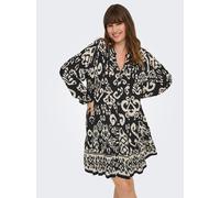Sommerkleid ONLY CARMAKOMA "CARAJA LS DRESS WVN NOOS", Damen, Gr. 50, N-Gr, weiß (schwarz aop:weiß), Web, Obermaterial: 100% Viskose, bedruckt, loose fit, V-Ausschnitt, Kleider Sommerkleid (76569757-5