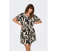 Sommerkleid ONLY CARMAKOMA "CARLUX SS TUNIC DRESS WVN NOOS", Damen, Gr. 44, N-Gr, schwarz (schwarz aop:vendome geo), Web, Obermaterial: 97% Polyester, 3% Elasthan, bedruckt, loose fit kurz, U-Boot-Aus