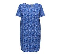 Sommerkleid ONLY CARMAKOMA "CARLUX SS TUNIC DRESS WVN NOOS", Damen, Gr. 46, N-Gr, blau (blauprint aop:dreamy leaves), Web, Obermaterial: 97% Polyester, 3% Elasthan, bedruckt, loose fit kurz, U-Boot-Au