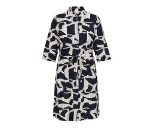 Sommerkleid ONLY CARMAKOMA "CARMISIA LIFE 3/4 BLK SHIRT DRESS WVN", Damen, Gr. 46, N-Gr, cloud dancer aop:graphic elements, Obermaterial: 83% Viskose, 17% Nylon, bedruckt, regular fit Midi, hoch gesch