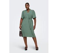 Sommerkleid ONLY CARMAKOMA "CARPLANA METTE LIFE 2/4 V-NECKDRESS NOOS", Damen, Gr. 46, N-Gr, laurel wreath, Obermaterial: 100% Polyester, unifarben, regular fit normal, V-Ausschnitt, Kleider Sommerklei