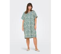 Sommerkleid ONLY CARMAKOMA "CARSHILLA 2/4 KNEE DRESS VIS AOP BS", Damen, Gr. 46, N-Gr, abyss aop:tribe, Web, Obermaterial: 100% Viskose, bedruckt, Midi, V-Ausschnitt, Kleider Sommerkleid (67773608-46)