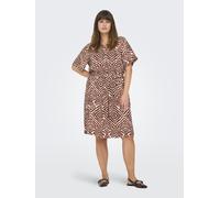 Sommerkleid ONLY CARMAKOMA "CARSHILLA 2/4 KNEE DRESS VIS AOP BS", Damen, Gr. 48, N-Gr, hot chocolate aop:tribe, Web, Obermaterial: 100% Viskose, bedruckt, Midi, V-Ausschnitt, Kleider Sommerkleid (2298