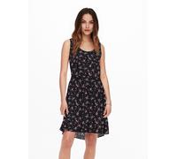 Sommerkleid ONLY "ONLNOVA LIFE S/L SARA DRESS", Damen, Gr. S, N-Gr, schwarz aop:725 ditsy bouquet, Web, Obermaterial: 100% Viskose, bedruckt, tailliert kurz, Rundhals, Kleider Sommerkleid, Viskose, re