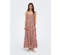 Sommerkleid ONLY "ONLSTACY MIKASI LONG STRAP DRESS WVN", Damen, Gr. S, N-Gr, bunt (brick rot aop:abstract squares), Web, Obermaterial: 80% Viskose, 20% Nylon, bedruckt, lang, Rundhals, Kleider Sommerk