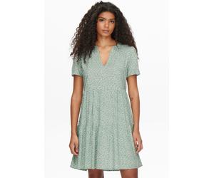 Sommerkleid ONLY "ONLZALLY - Sommerkleid mit V-Ausschnitt und Stufenvolant", Damen, Gr. XS, N-Gr, grün (chinois grün aop:weiß leafs), Jersey, Obermaterial: 100% Viskose, bedruckt, regular fit kniefrei